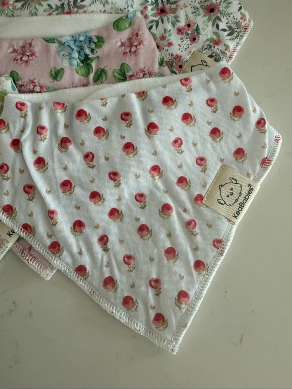 Floral & Strawberry Baby Bandana Bibs - Pack of 8 - White, Pink, Blue, Gray